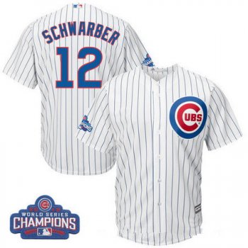 Youth Chicago Cubs #12 Kyle Schwarber Majestic White Home 2016 World Series Champions Team Logo Patch Player Jersey
