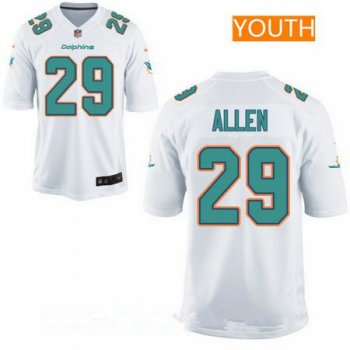 Youth Miami Dolphins #29 Nate Allen White Road Stitched NFL Nike Game Jersey