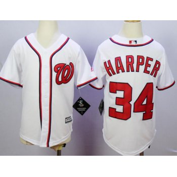 Youth Washington Nationals #34 Bryce Harper White Home Stitched MLB Majestic Cool Base Jersey