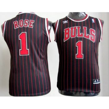 Chicago Bulls #1 Derrick Rose Black Pinstripe Kids Jersey