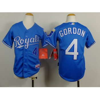 Kansas City Royals #4 Alex Gordon Light Blue Kids Jersey