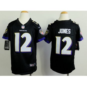 Nike Baltimore Ravens #12 Jacoby Jones 2013 Black Game Kids Jersey