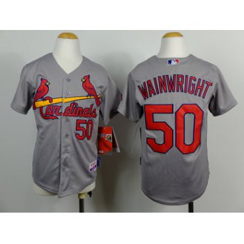 St. Louis Cardinals #50 Adam Wainwright Gray Kids Jersey