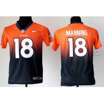 Nike Denver Broncos #18 Peyton Manning Orange/Blue Fadeaway Kids Jersey
