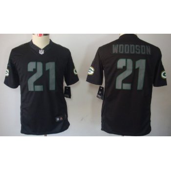Nike Green Bay Packers #21 Charles Woodson Black Impact Limited Kids Jersey