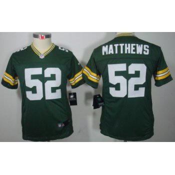 Nike Green Bay Packers #52 Clay Matthews Green Limited Kids Jersey