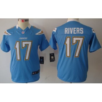 Nike San Diego Chargers #17 Philip Rivers Light Blue Limited Kids Jersey