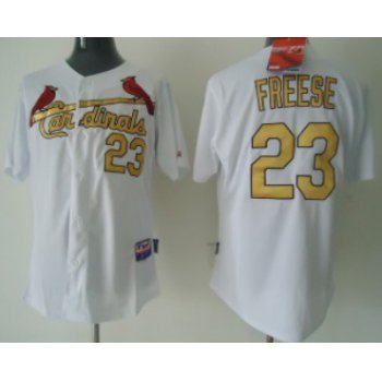 St. Louis Cardinals #23 David Freese White With Gold Kids Jersey