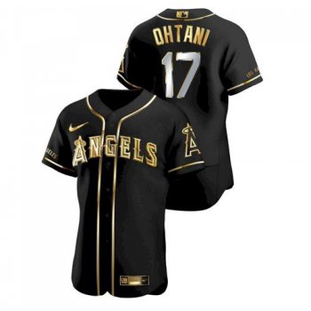 Men's Los Angeles Angels #17 Shohei Ohtani Black Gold Stitched MLB Flex Base Nike Jersey