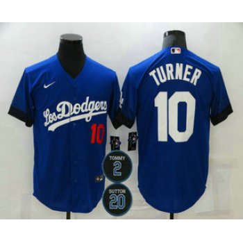 Men's Los Angeles Dodgers #10 Justin Turner Blue #2 #20 Patch City Connect Number Cool Base Stitched Jersey