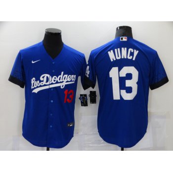 Men's Los Angeles Dodgers #13 Max Muncy Blue 2021 City Connect Number Cool Base Stitched Jersey