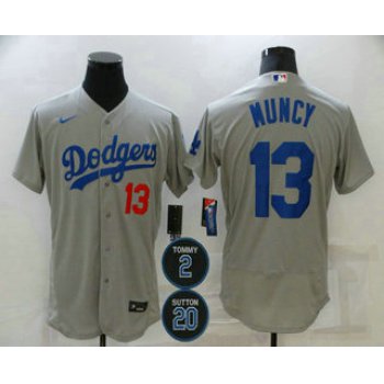 Men's Los Angeles Dodgers #13 Max Muncy Grey #2 #20 Patch Stitched MLB Flex Base Nike Jersey
