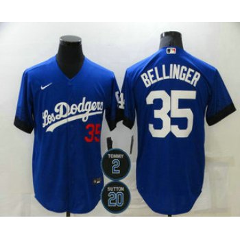 Men's Los Angeles Dodgers #35 Cody Bellinger Blue #2 #20 Patch City Connect Number Cool Base Stitched Jersey