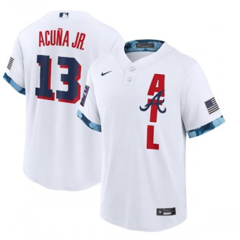 Men's Atlanta Braves #13 Ronald Acuña Jr. 2021 White All-Star Cool Base Stitched MLB Jersey