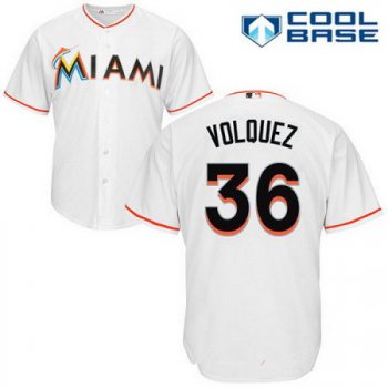 Men's Miami Marlins #36 Edinson Volquez White Home Stitched MLB Majestic Cool Base Jersey