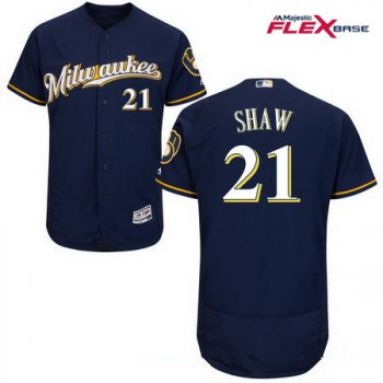 Men's Milwaukee Brewers #21 Travis Shaw Navy Blue Milwaukee Stitched MLB Majestic Flex Base Jersey