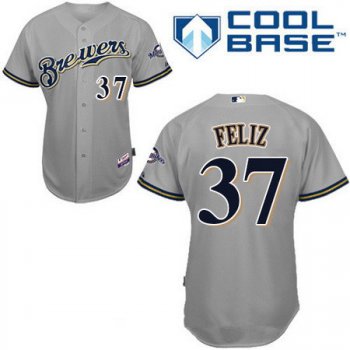 Men's Milwaukee Brewers #37 Neftali Feliz Gray Road Stitched MLB Majestic Cool Base Jersey