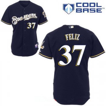 Men's Milwaukee Brewers #37 Neftali Feliz Navy Blue Brewers Stitched MLB Majestic Cool Base Jersey