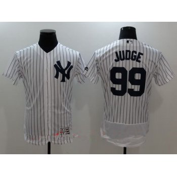 Men's New York Yankees #99 Aaron Judge White Home Name Stitched MLB Majestic Flex Base Jersey
