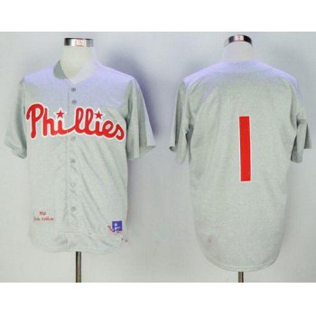 Men's Philadelphia Phillies #1 Chuck Klein 1950 Gray Wool Throwback Stitched MLB Cooperstown Collection Jersey By Mitchell & Ness