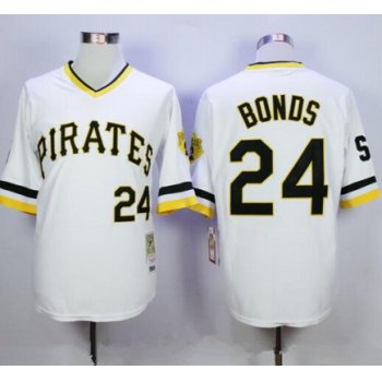 Men's Pittsburgh Pirates #24 Barry Bonds White Pullover Throwback Stitched MLB Jersey By Mitchell & Ness