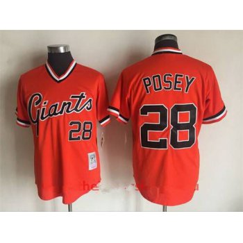 Men's San Francisco Giants #28 Buster Posey Orange Pullover Throwback Cooperstown Collection Stitched MLB Mitchell & Ness Jersey