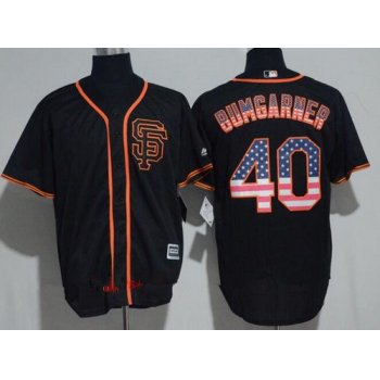 Men's San Francisco Giants #40 Madison Bumgarner Black SF USA Flag Fashion Stitched MLB Majestic Cool Base Jersey