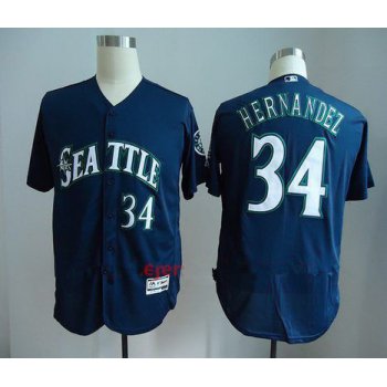 Men's Seattle Mariners #34 Felix Hernandez Navy Blue Stitched MLB Majestic Flex Base Jersey