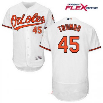 Men's Baltimore Orioles #45 Mark Trumbo White Home Stitched MLB Majestic Flex Base Jersey