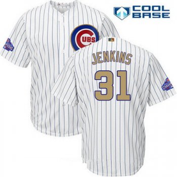 Men's Chicago Cubs #31 Fergie Jenkins White World Series Champions Gold Stitched MLB Majestic 2017 Cool Base Jersey