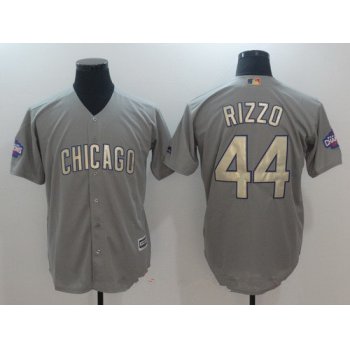 Men's Chicago Cubs #44 Anthony Rizzo Gray World Series Champions Gold Stitched MLB Majestic 2017 Cool Base Jersey