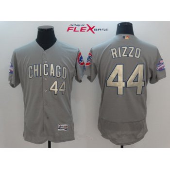 Men's Chicago Cubs #44 Anthony Rizzo Gray World Series Champions Gold Stitched MLB Majestic 2017 Flex Base Jersey