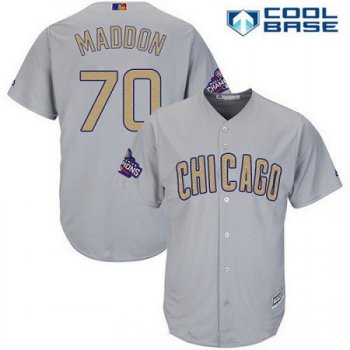 Men's Chicago Cubs #70 Joe Maddon Gray World Series Champions Gold Stitched MLB Majestic 2017 Cool Base Jersey