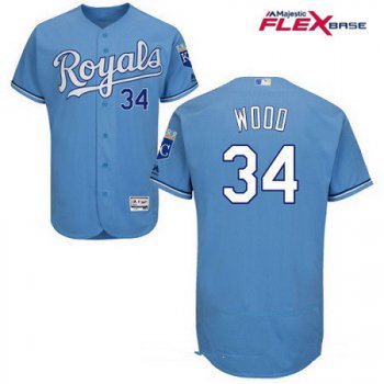 Men's Kansas City Royals #34 Travis Wood Light Blue Alternate Stitched MLB Majestic Flex Base Jersey