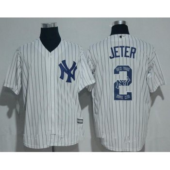 Men's New York Yankees #2 Derek Jeter Retired White Team Logo Ornamented Stitched MLB Majestic Cool Base Jersey