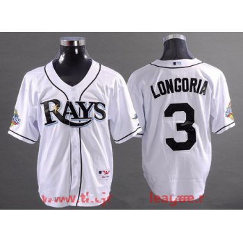 Men's Tampa Bay Rays #3 Evan Longoria White 2008 World Series Patch Stitched MLB Collection Jersey
