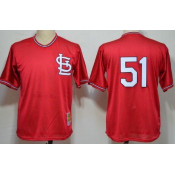 St. Louis Cardinals #51 Willie McGee 1985 Mesh BP Red Throwback Jersey
