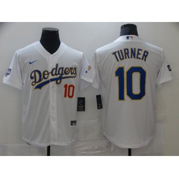 Men Los Angeles Dodgers 10 Turner White Game 2021 Nike MLB Jerseys
