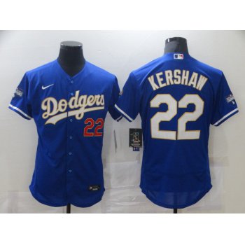 Men Los Angeles Dodgers 22 Kershaw Blue Elite 2021 Nike MLB Jerseys