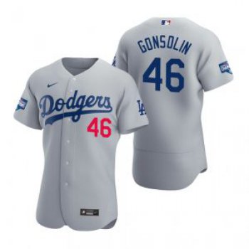 Los Angeles Dodgers #46 Tony Gonsolin Gray 2020 World Series Champions Jersey