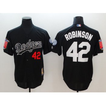 Men Los Angeles Dodgers 42 Robinson Black Throwback MLB Jerseys