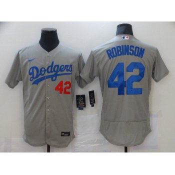 Men Los Angeles Dodgers 42 Robinson Grey Elite Nike MLB Jerseys