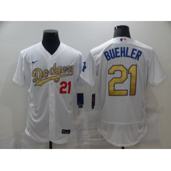 Men's Los Angeles Dodgers #21 Walker Buehler 2020 White Gold Sttiched Nike MLB Jersey