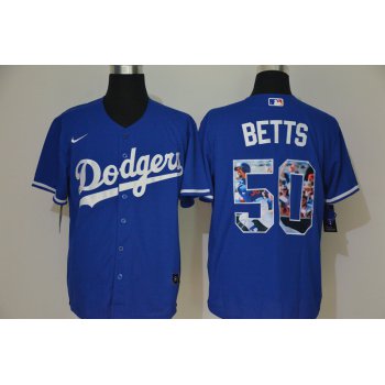 Men's Los Angeles Dodgers #50 Mookie Betts Blue Unforgettable Moment Stitched Fashion MLB Cool Base Nike Jersey