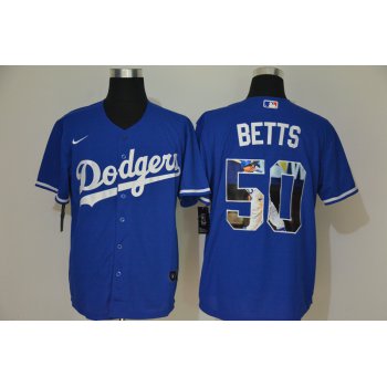 Men's Los Angeles Dodgers #50 Mookie Betts Blue Unforgettable Moment Stitched Fashion MLB Cool Base Nike Jerseys