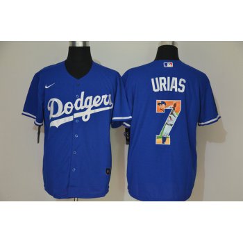 Men's Los Angeles Dodgers #7 Julio Urias Blue Unforgettable Moment Stitched Fashion MLB Cool Base Nike Jersey