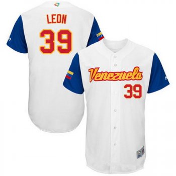 Men's Team Venezuela Baseball Majestic #39 Arcenio Leon White 2017 World Baseball Classic Stitched Authentic Jersey