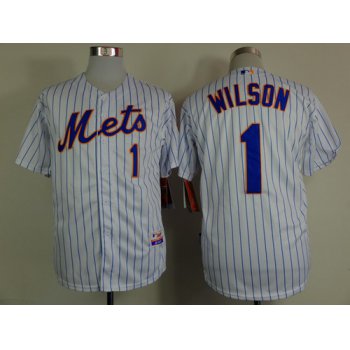 New York Mets #1 Mookie Wilson White Pinstripe Cool Base Jersey