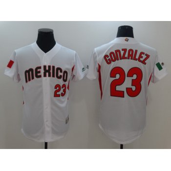 Men's Mexico Baseball #23 Adrian Gonzalez Majestic White 2017 World Baseball Classic Stitched Authentic Jersey