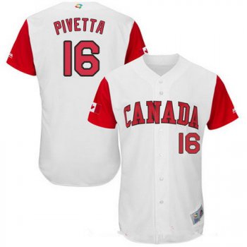 Men's Team Canada Baseball Majestic #16 Nick Pivetta White 2017 World Baseball Classic Stitched Authentic Jersey